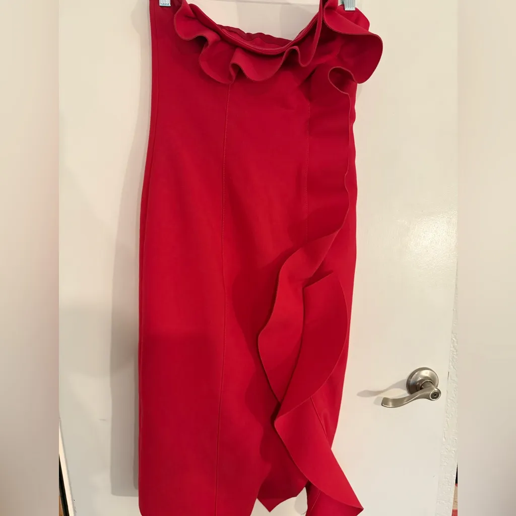 CINQ À SEPT Selma Strapless Ruffled Sheath Dress Red Size 2 - Image 2