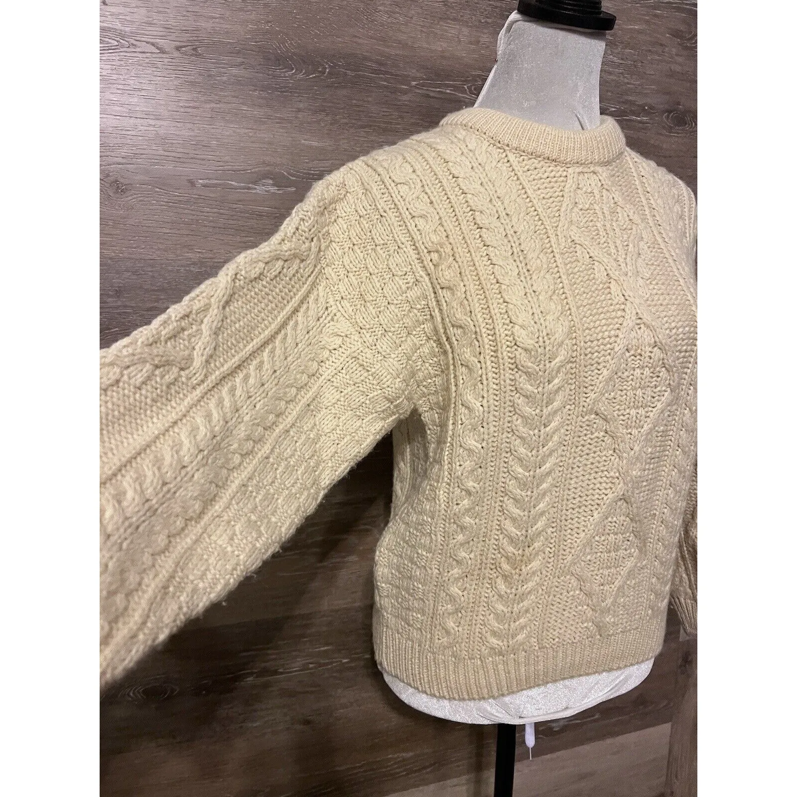 WOOL CABLE KNIT FISHERMAN SWEATER Small Vintage STANDUN SPIDDAL IRELAND - Image 2