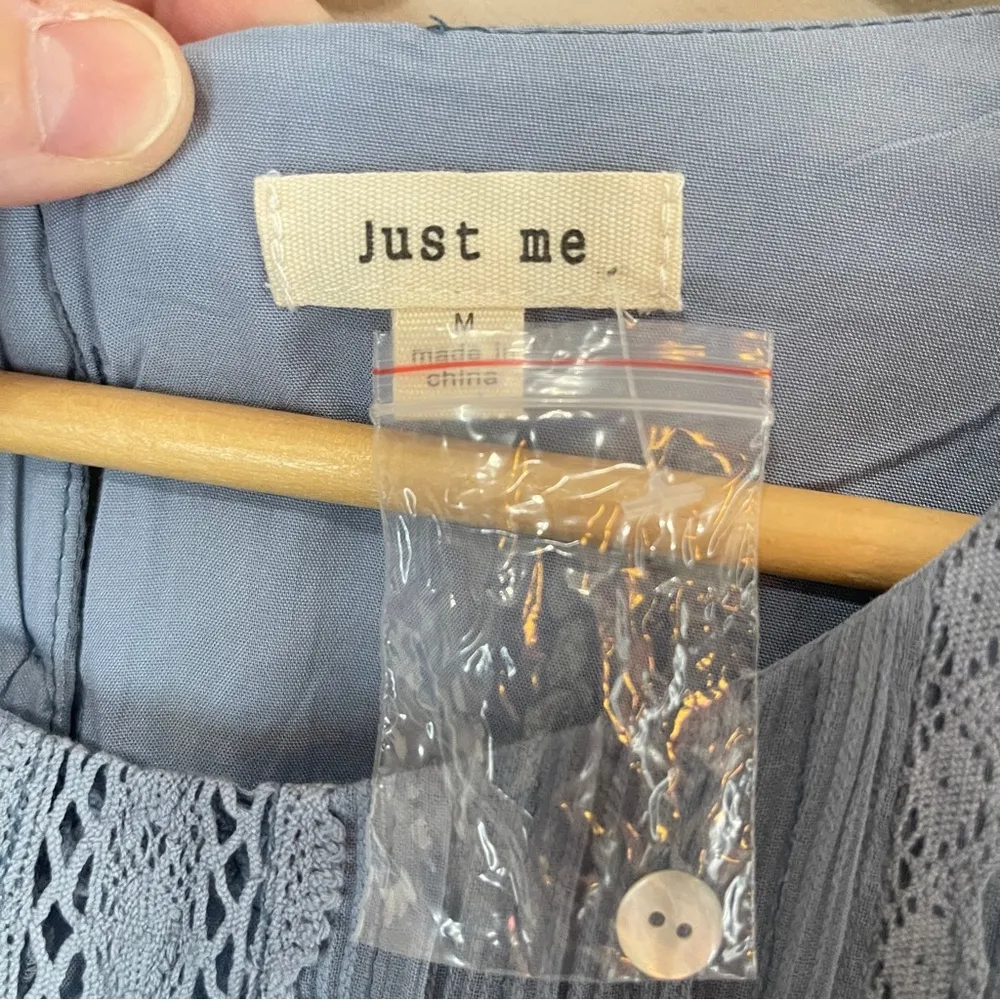 NWT JUST ME Steel Blue Ruffle Apron Dress, Medium - Image 7