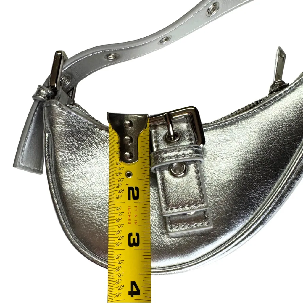 Forever 21 Shiny Silver metallic mini micro Shoulder Bag adjustable Y2K buckle - Image 7