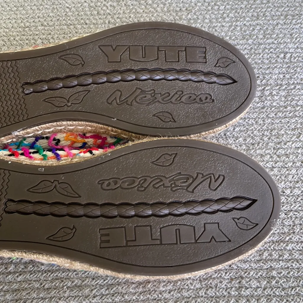 Yute Mexican Rainbow Embroidered Jute Espadrilles Size 9 Equivalent Pink - Image 6
