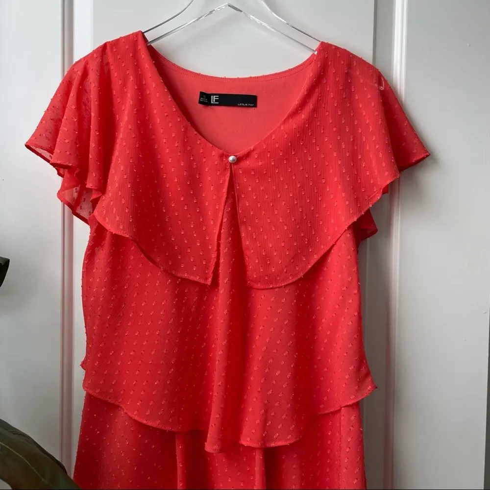 Leslie Fay Orange Tiered Ruffle Dress Knee Length Size 10 - Image 4
