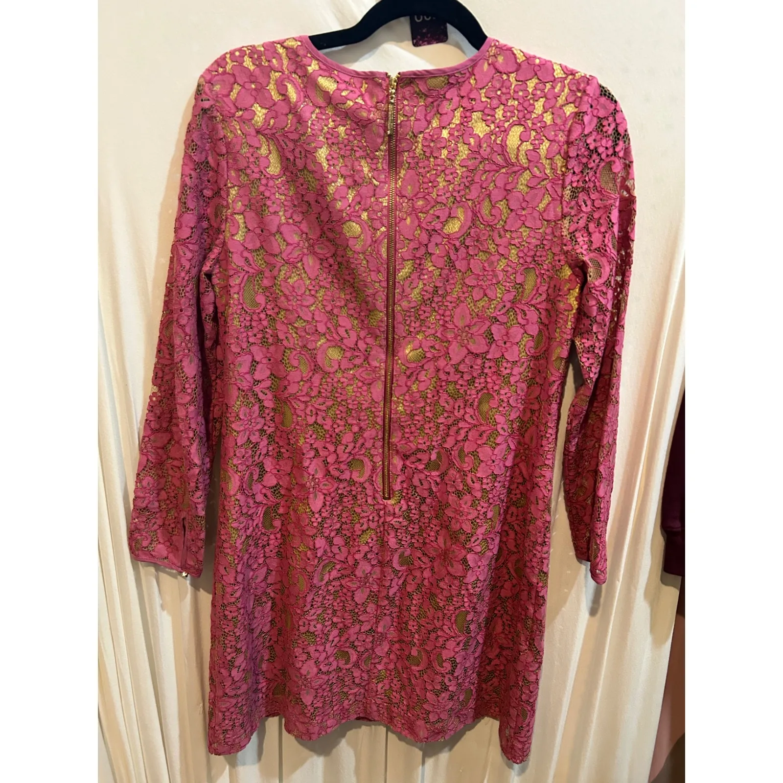 Juicy Couture Pink Gold Lace Lined Long Sleeve Party Mini Dress Size 4‎ - Image 6