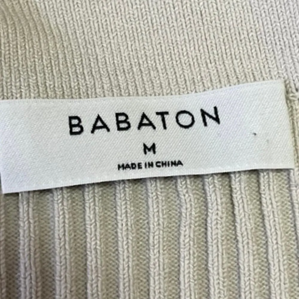 Aritzia Babaton White Ribbed Knit Vneck Collar Long Sleeve Crop Polo Shirt Top M - Image 3