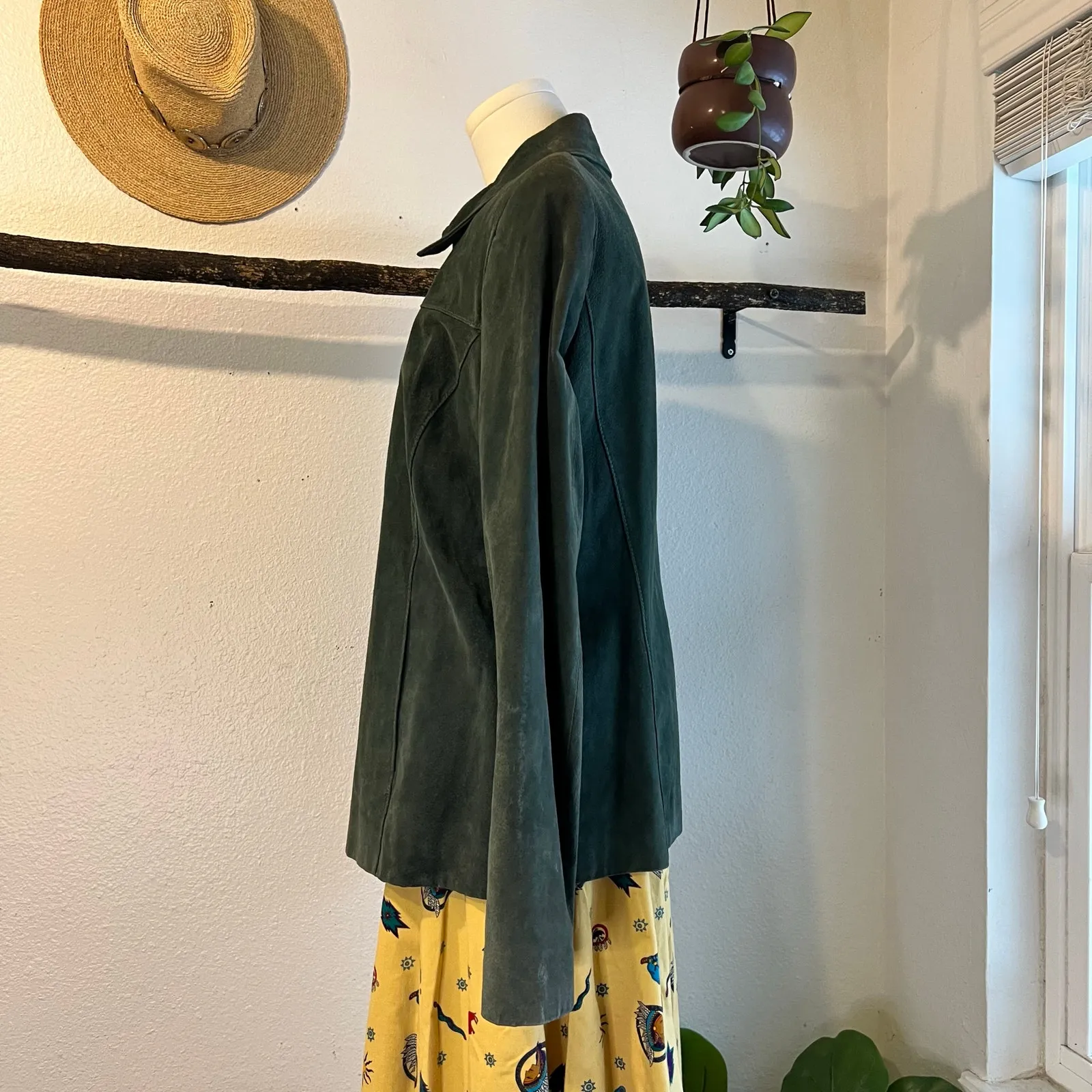 Pritti Vintage 90s Dark Green Genuine Leather Zip Up Classic Jacket Size Large - Image 3