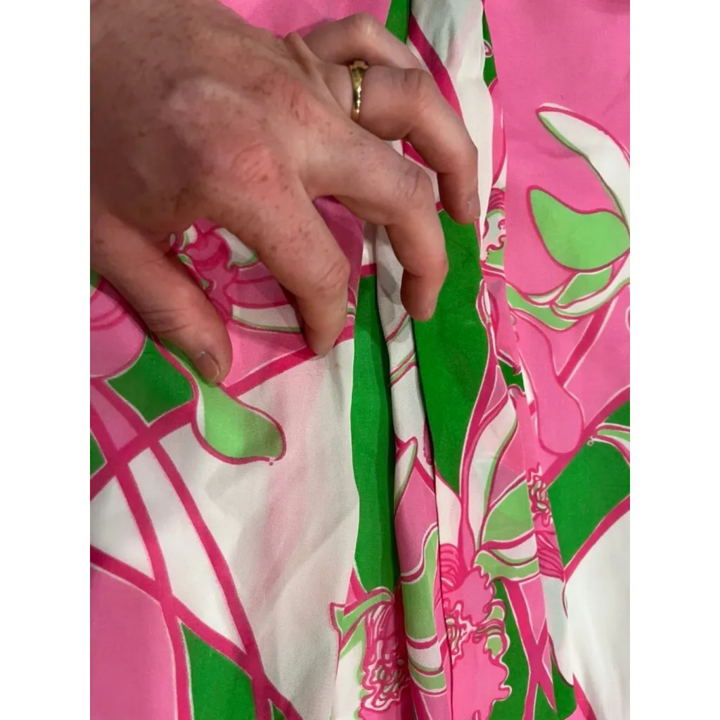 Lilly Pulitzer Strapless Silk Maxi Dress Size 4 Pink Green Floral Orchid Printi - Image 3