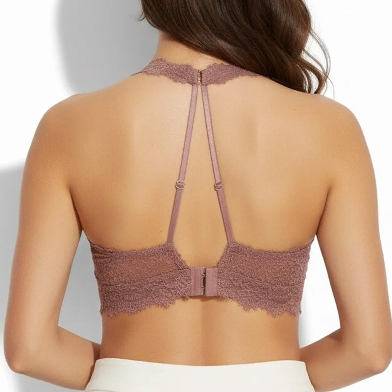 Aerie Lace Halter Bralette Womens M Pink Cutout Lined Feminine Coquette - Image 2