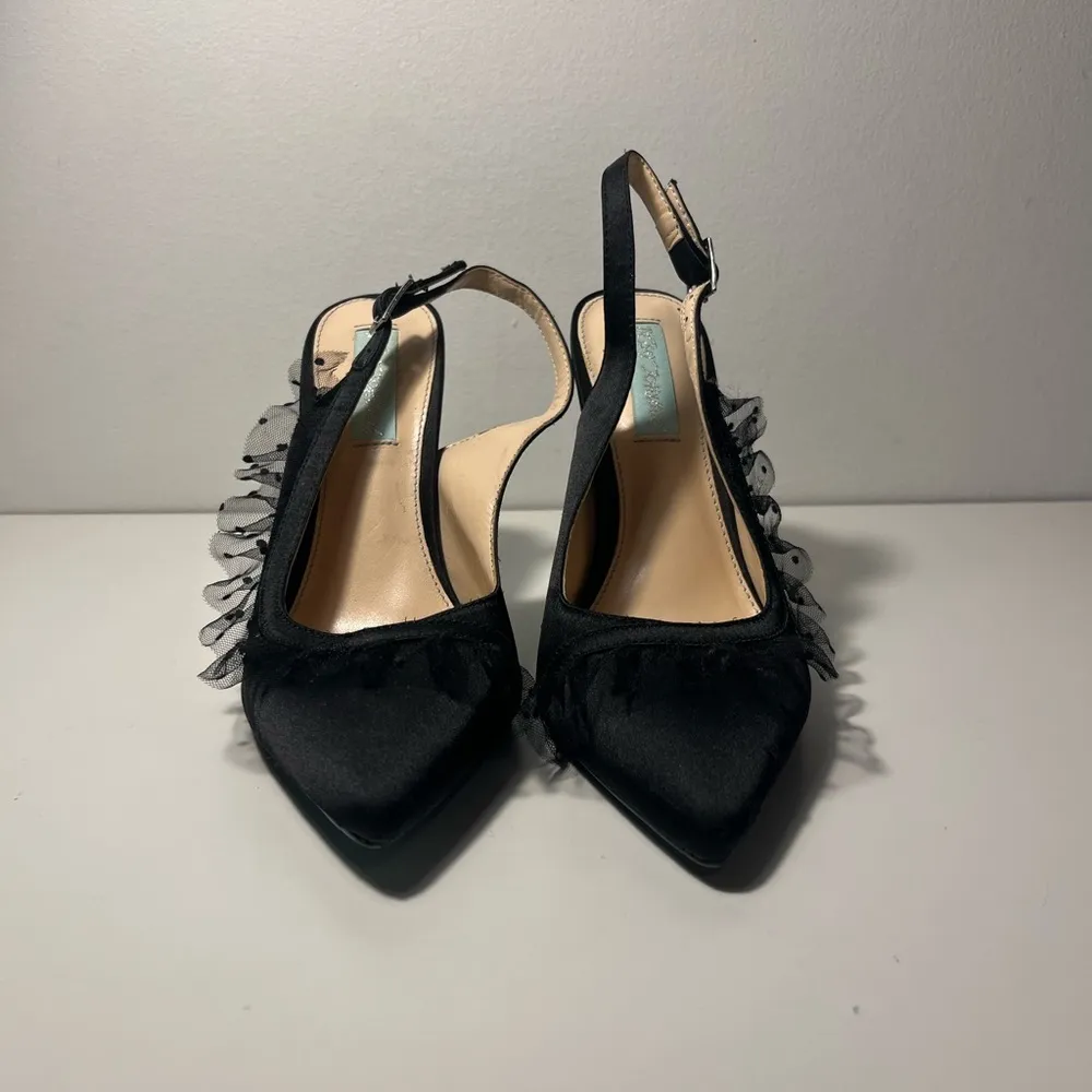 Betsey Johnson Blue Mia Lace Slingback Pumps Heels - Image 3