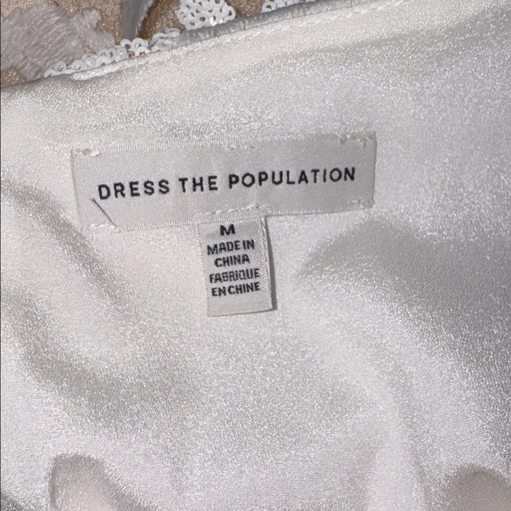 NEW Dress The Population Layla White Sequin fit and flare Dress sz M - Image 9