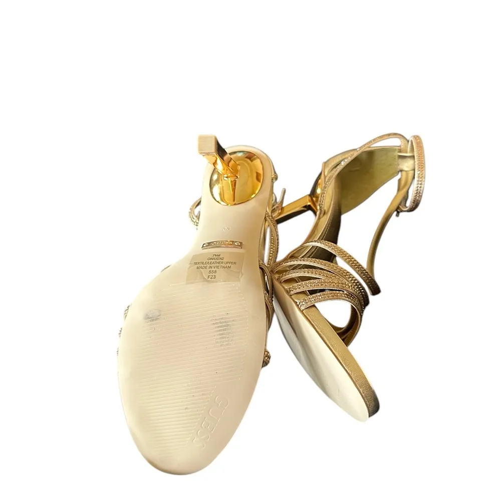 NEW GUESS Embellished Ankle Strap Heeled Sandals GOLD - Image 8