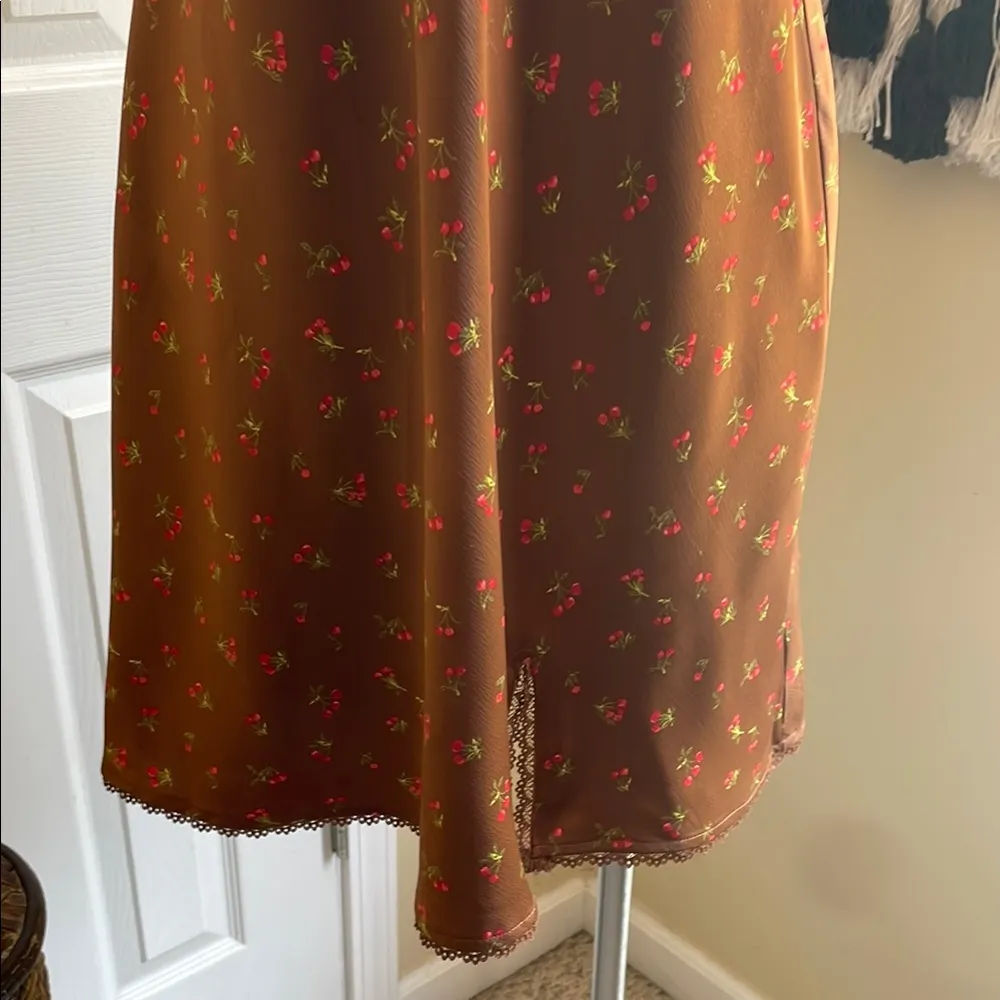 Cherry 🍒 Print Cottagecore Boho Floral Brown Slip Dress - Image 3