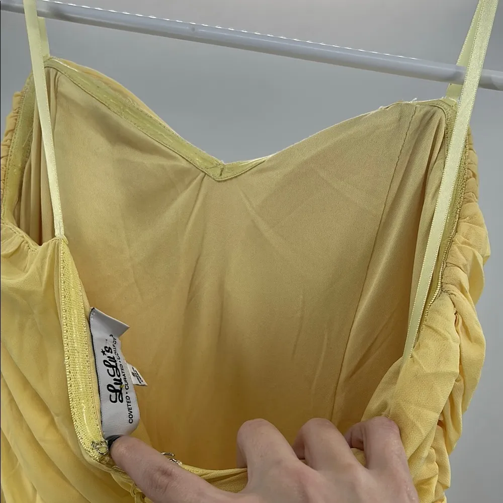 Moonlight Serenade Yellow Strapless slit Maxi Dress S formal bridesmaid party - Image 9