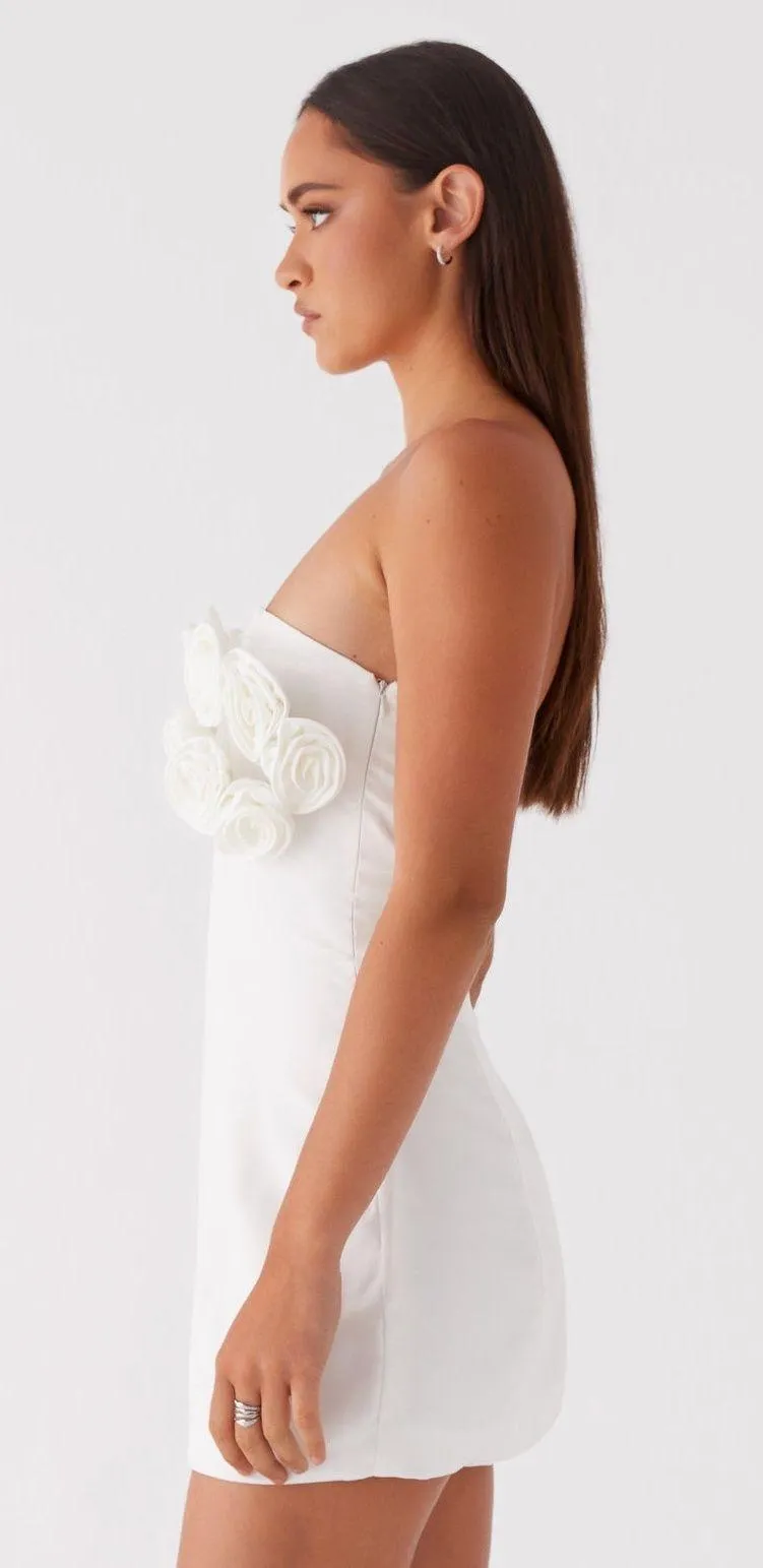 White Floral Satin Mini Dress - Image 4