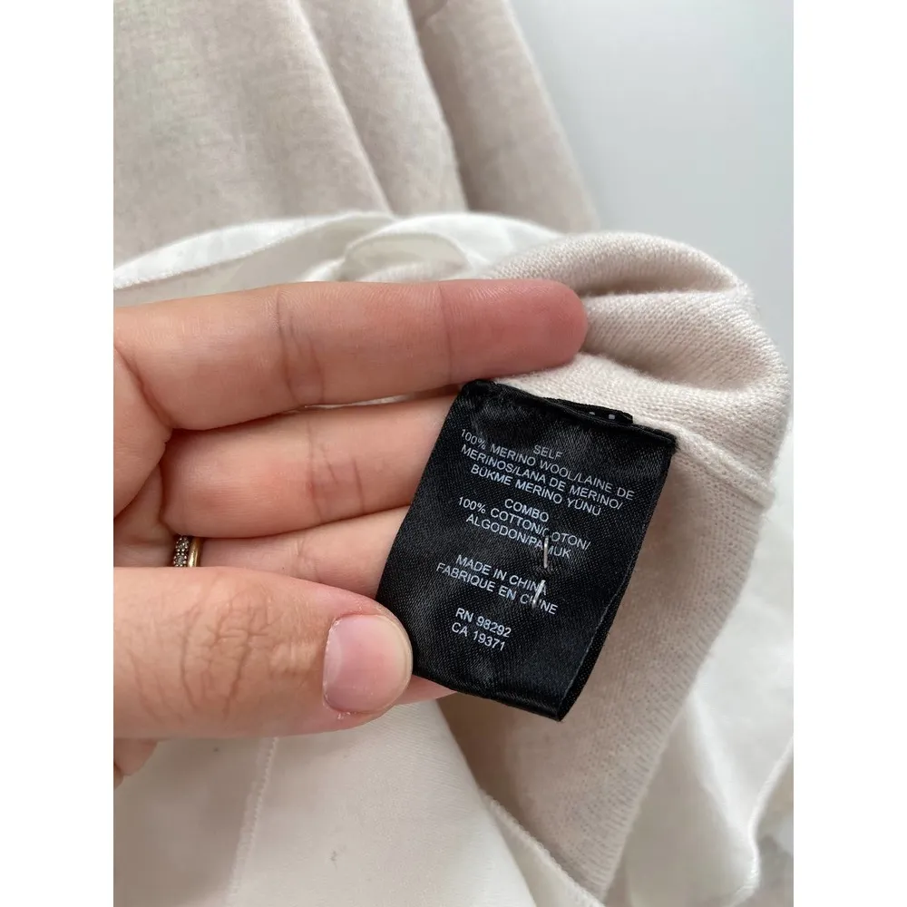 Tibi Merino Wool Mixed Media Pleated Hem Beige White Knit Sweater Size Small - Image 5