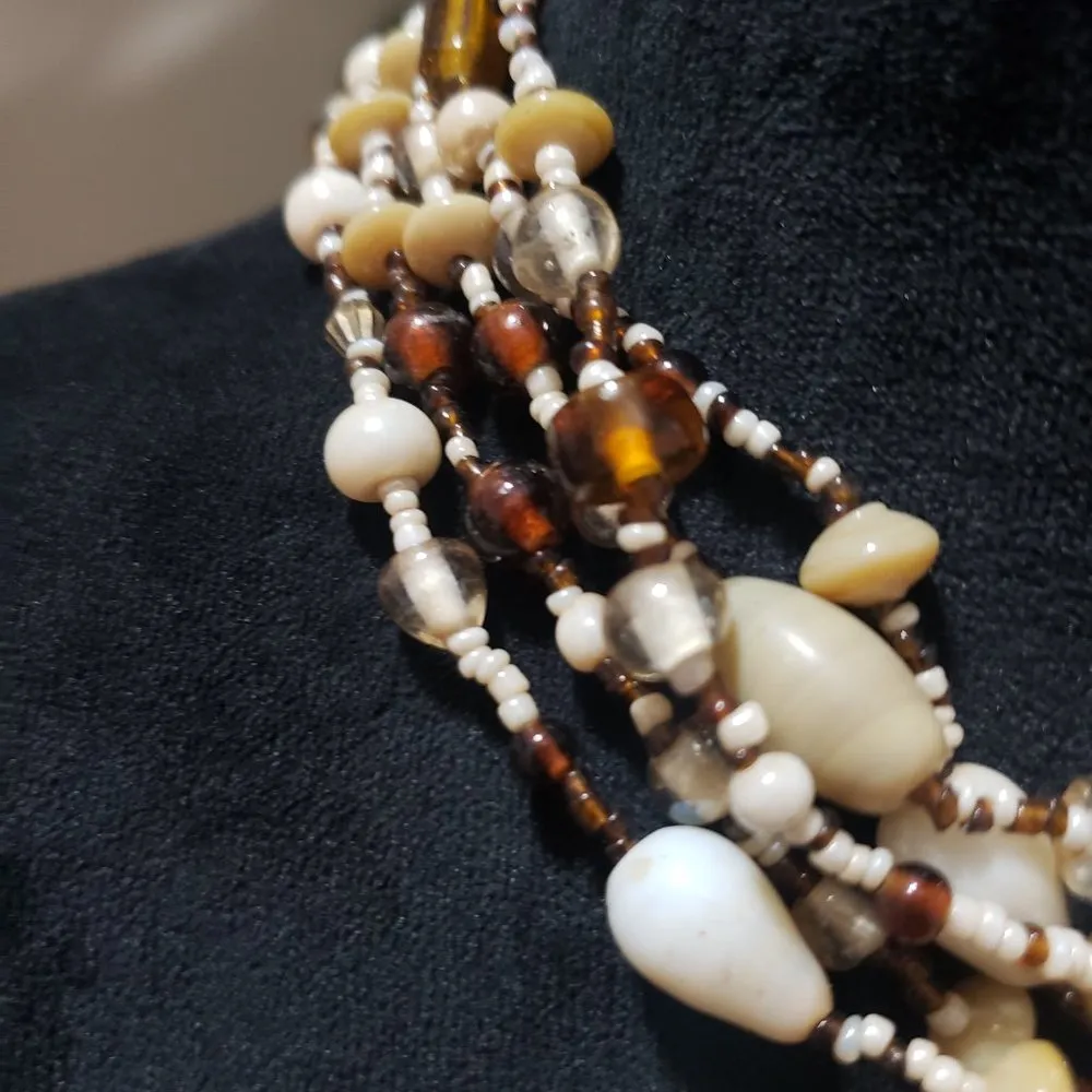 Womens Fashion Multi Layered Abalone Shell Choker Necklace Beaded w/ Lobster Cla Brown - Image 5