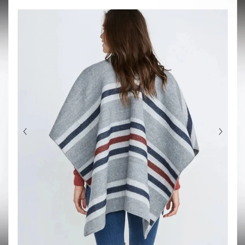 Marine Layer Levi Wrap Rosewood Stripe 100% Acrylic Poncho Wearable Blanket OS - Image 6