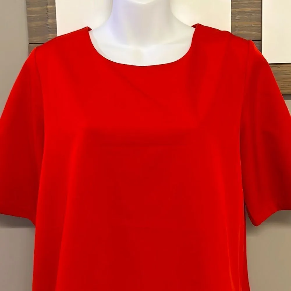 Flawless Red High Low Elbow Sleeve Pullover Blouse with a Curved Hemline- Med - Image 2