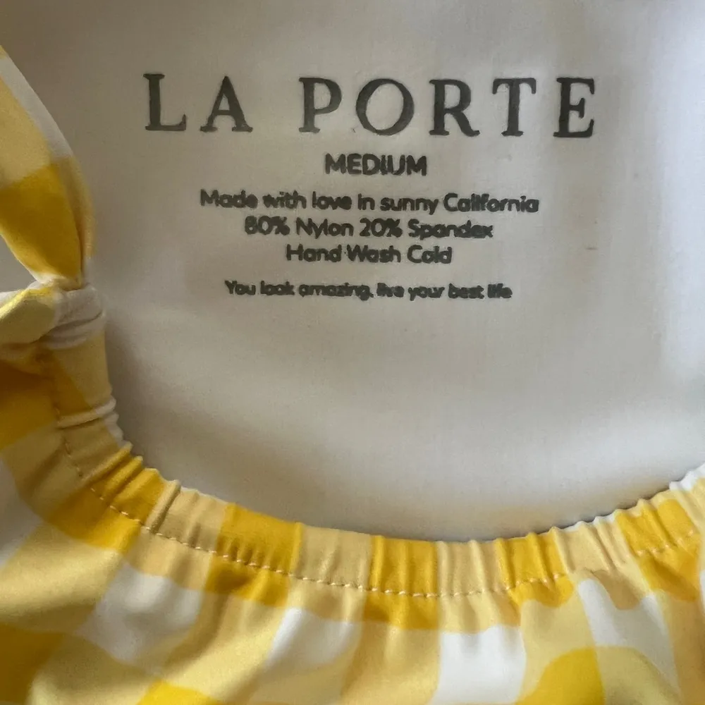 La Porte Bikini Bottom Checkered Print Yellow/White Size Medium NWOT Yellow - Image 7