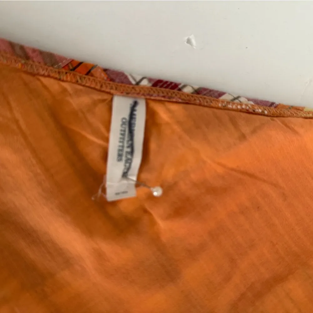 American Eagle Patchwork Plaid Bikini Y2K Vintage Orange Plaid Beaded Tie Large - Image 3