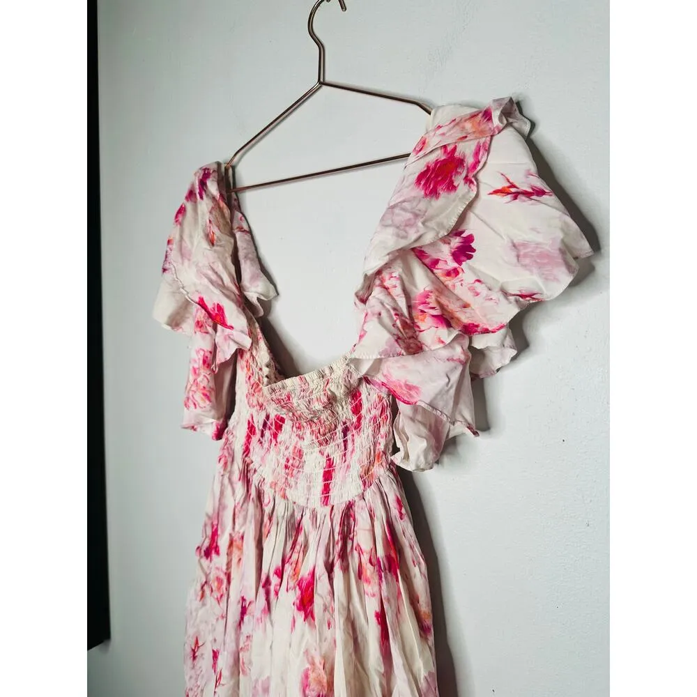 MISA Los Angeles Pink Floral Dima Shirred Ruffled Mini Dress Size Small - Image 5