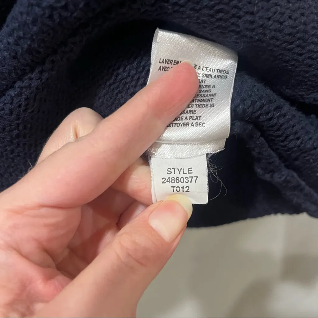 LIZ CLAIBORNE Navy Christmas Motif Pullover XL Cotton Star Flower Tree Sweater - Image 8