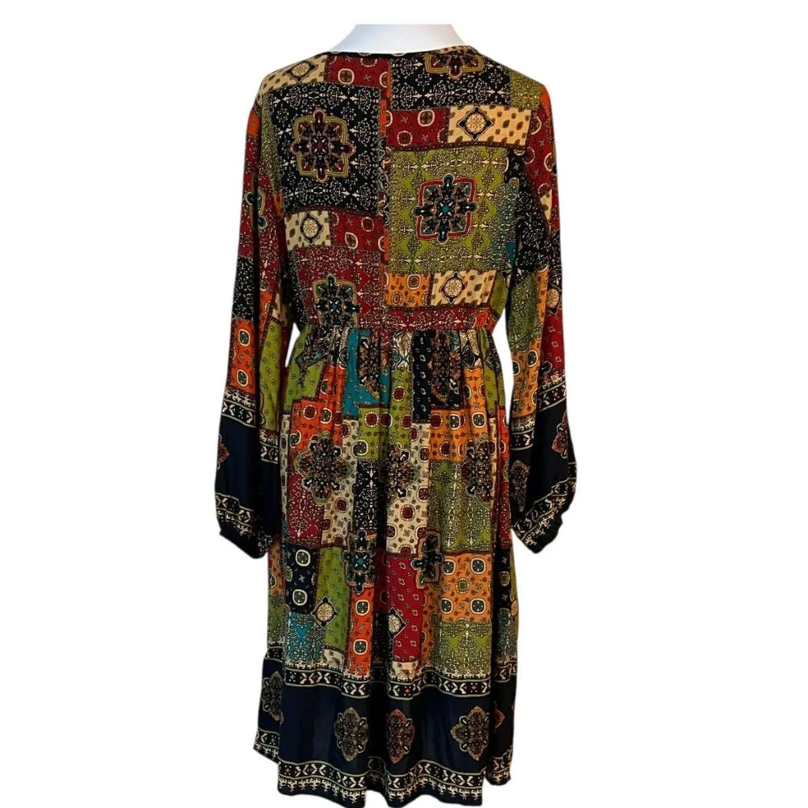 Boho Dress XL Long Sleeve 0X Patchwork 14 Vintage Style Bohemian Emery Rose XXL Black - Image 10