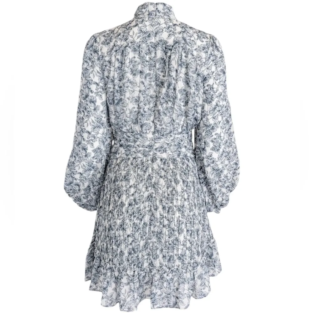 Ivy city co brynley dress, blue white floral print button down pleated ruffle Size M - Image 6