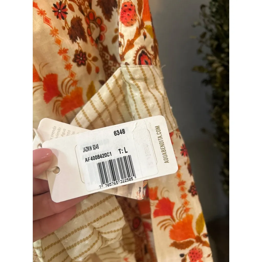 Agua Bendita Goldenrod Button Midi Dress Jazmin Orange Cream Womens Size Large - Image 11