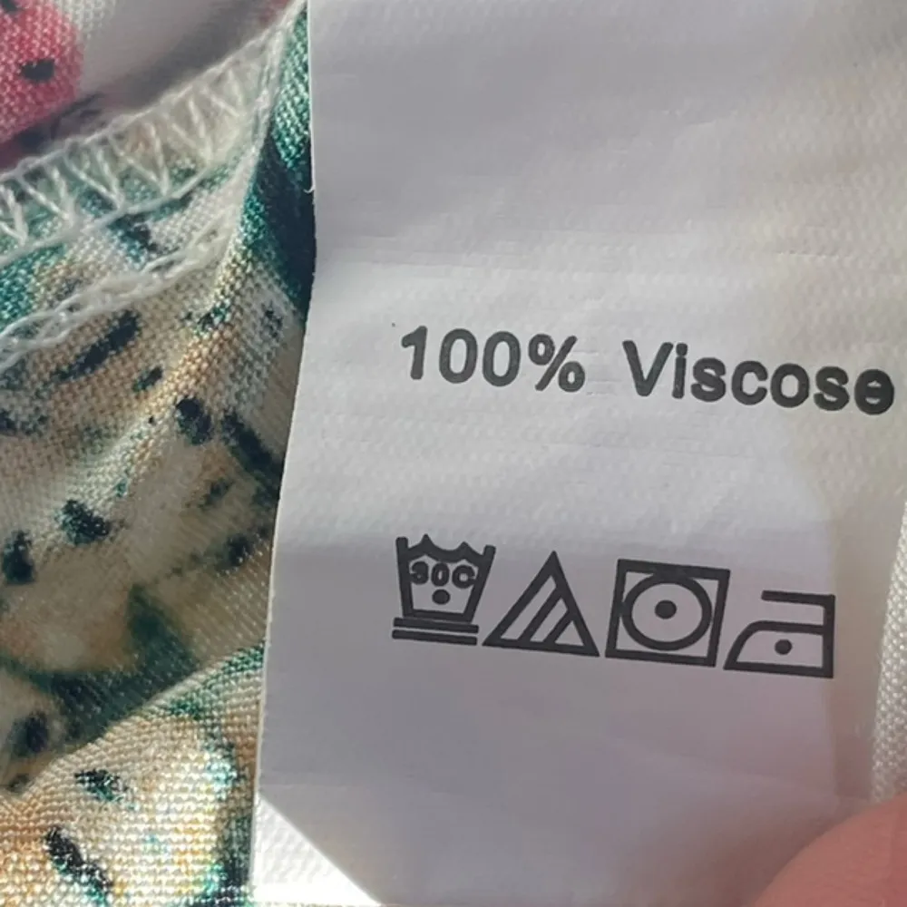 Tropical Coastal Jungle Leafy Floral White Green Sleeveless Side Slit Jumpsuit Size L - Image 5