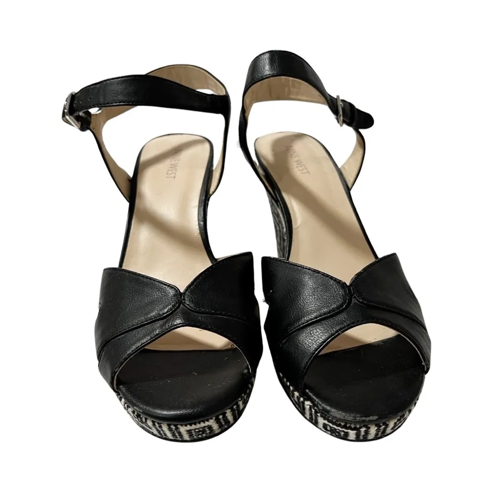 NINE WEST Black & White Aztec Wedges Sz 7M - Image 5
