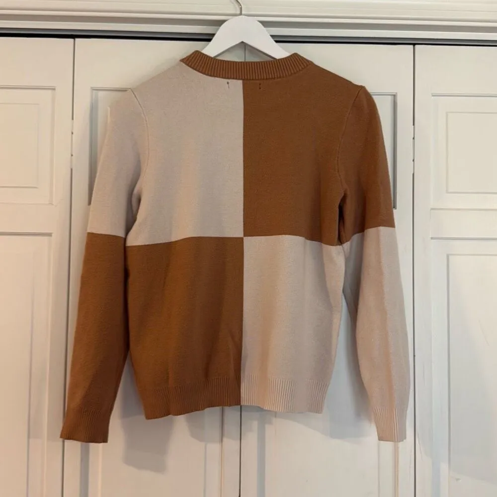 41 Hawthorne checkered colorblock crewneck sweater small White - Image 6