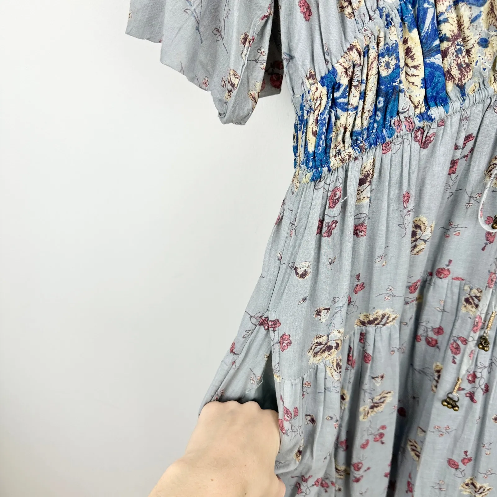 Free People Lysette Maxi Dress Floral Boho Cottage Romantic Fairy Blue Small - Image 14