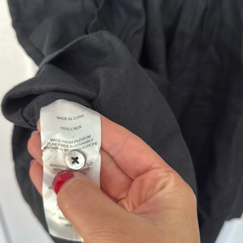 Quince linen sleeveless swing half button dress Black Size L - Image 4