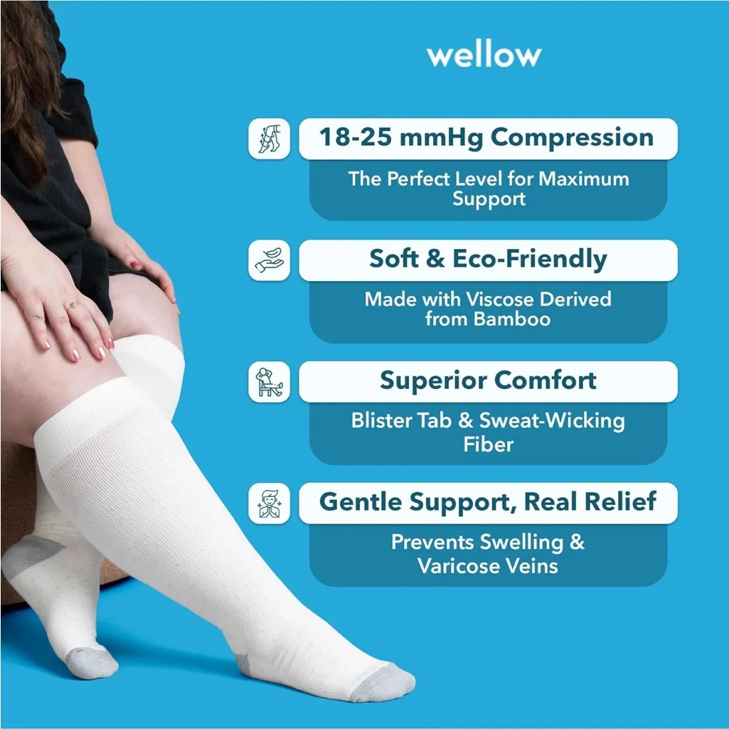 Wellow Blue Green Wide Calf Knee High Bamboo Compression Socks - Image 8