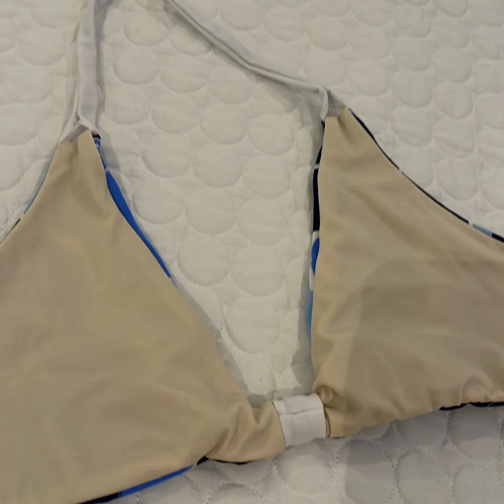 Women white and blue navy floral halter Bikini top and bottom set hibiscus print - Image 7