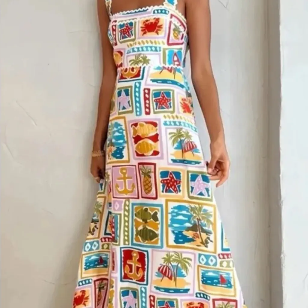 Commense Multicolor Graphic Midi Dress White Size M - Image 3