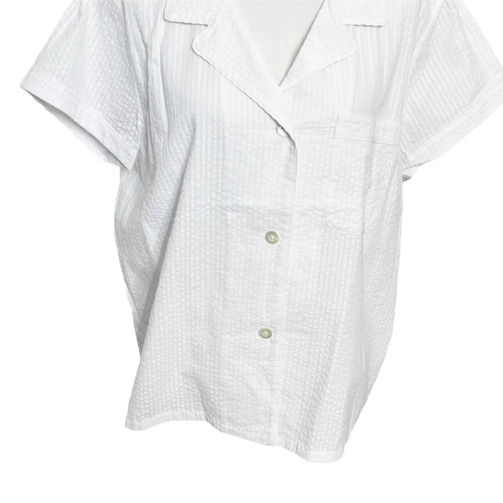 The Sleep Code Pajama Top Women’s Size XL White Cotton Short Sleeve Button Front - Image 4