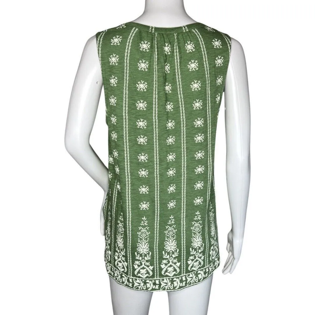 Lucky Brand Shirt Womens Small Green White Floral‎ Embroidered Bohemian Peasant - Image 4