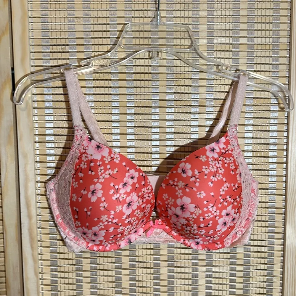 Victoria's Secret Dream Angels Push Up Bra Orange Cherry Blossoms Lace 36D - Image 2