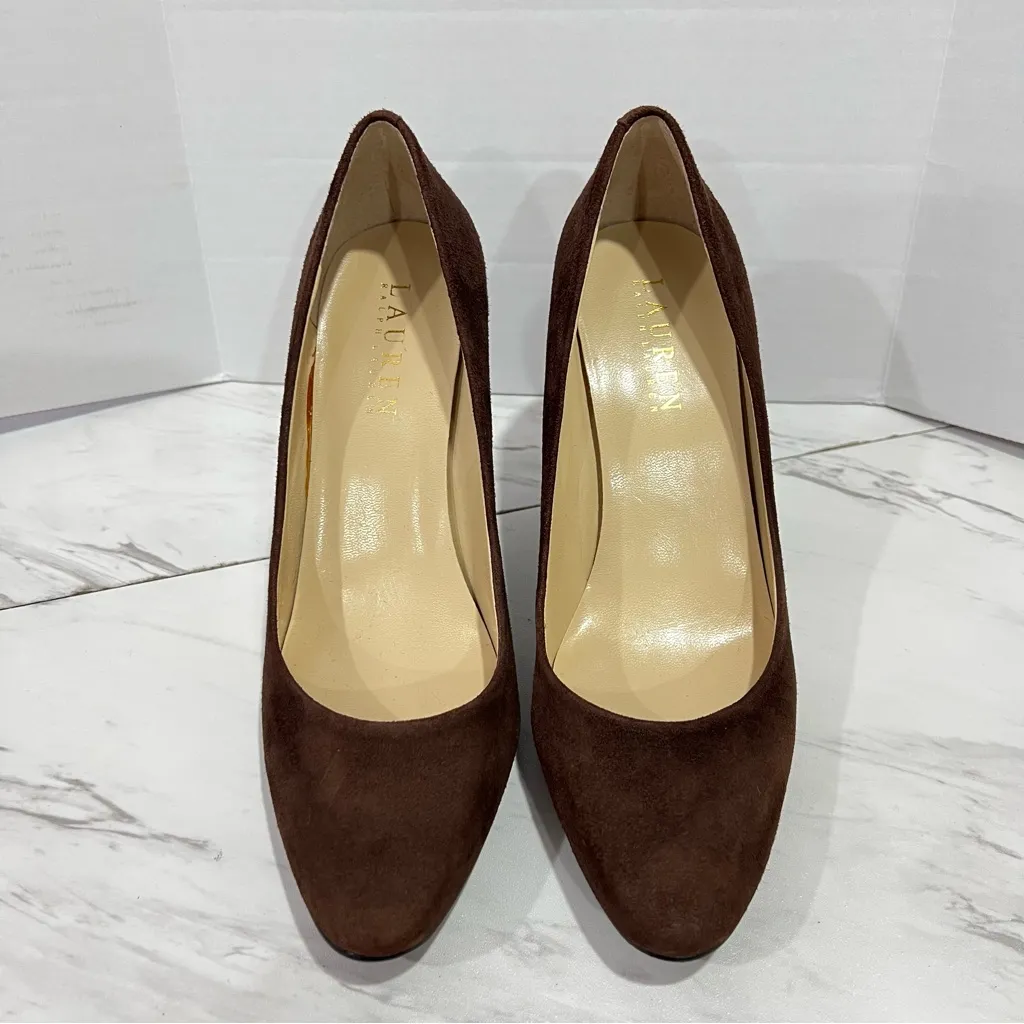 Lauren Ralph Lauren Size 6 Pumps Brown Suede Heels Almond Toe - Image 5
