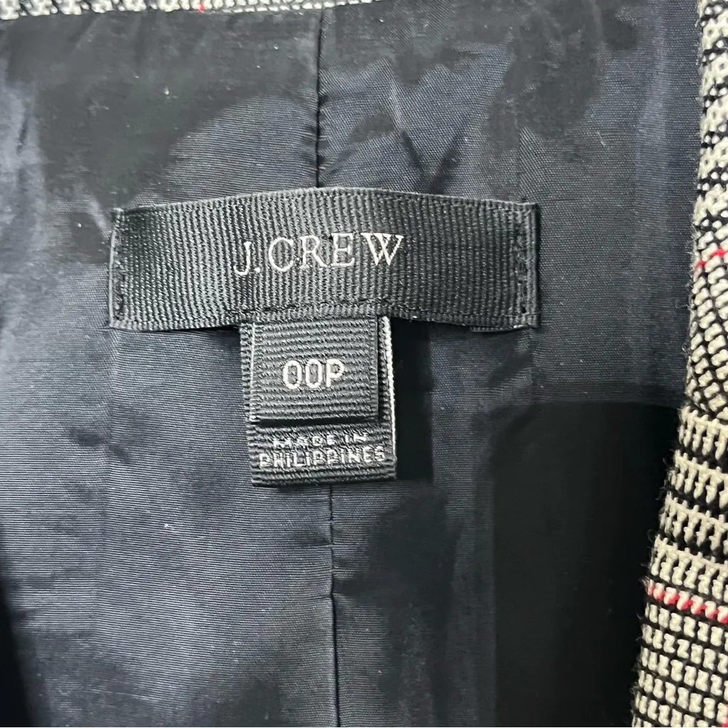 J.Crew Lady Glen Plaid Blazer 00 Petite Gray Tie Front Long Sleeve Wool Look - Image 7