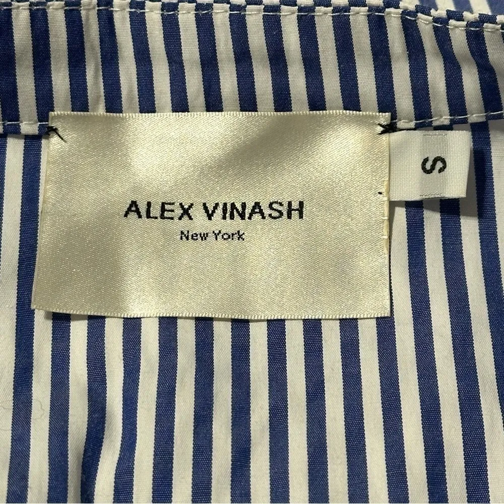 Alex Vinash Women’s Size S Navy Blue White Striped Bell Sleeve Button Down Shirt - Image 6