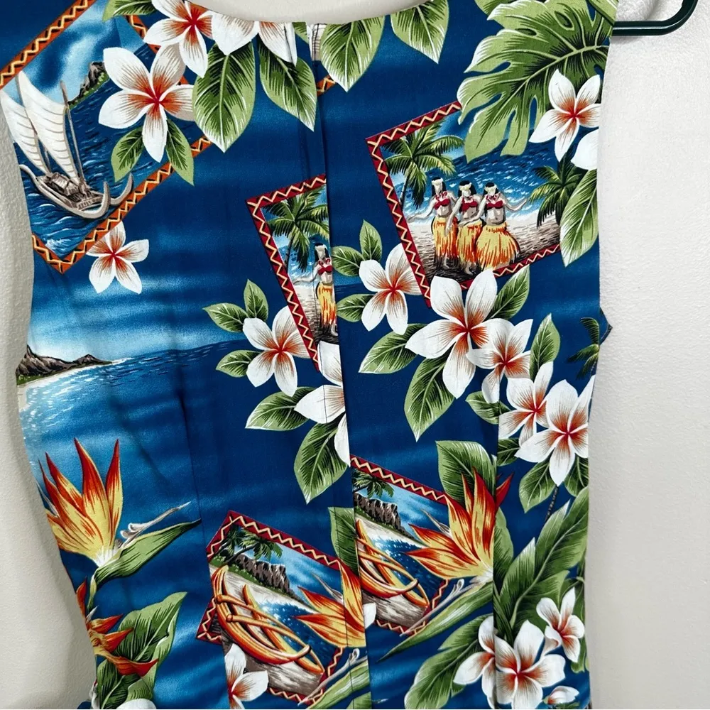 Vintage Kilani Hawaiian Tie Wrap Dress Womens Small Sleeveless Floral Tropical Blue - Image 6