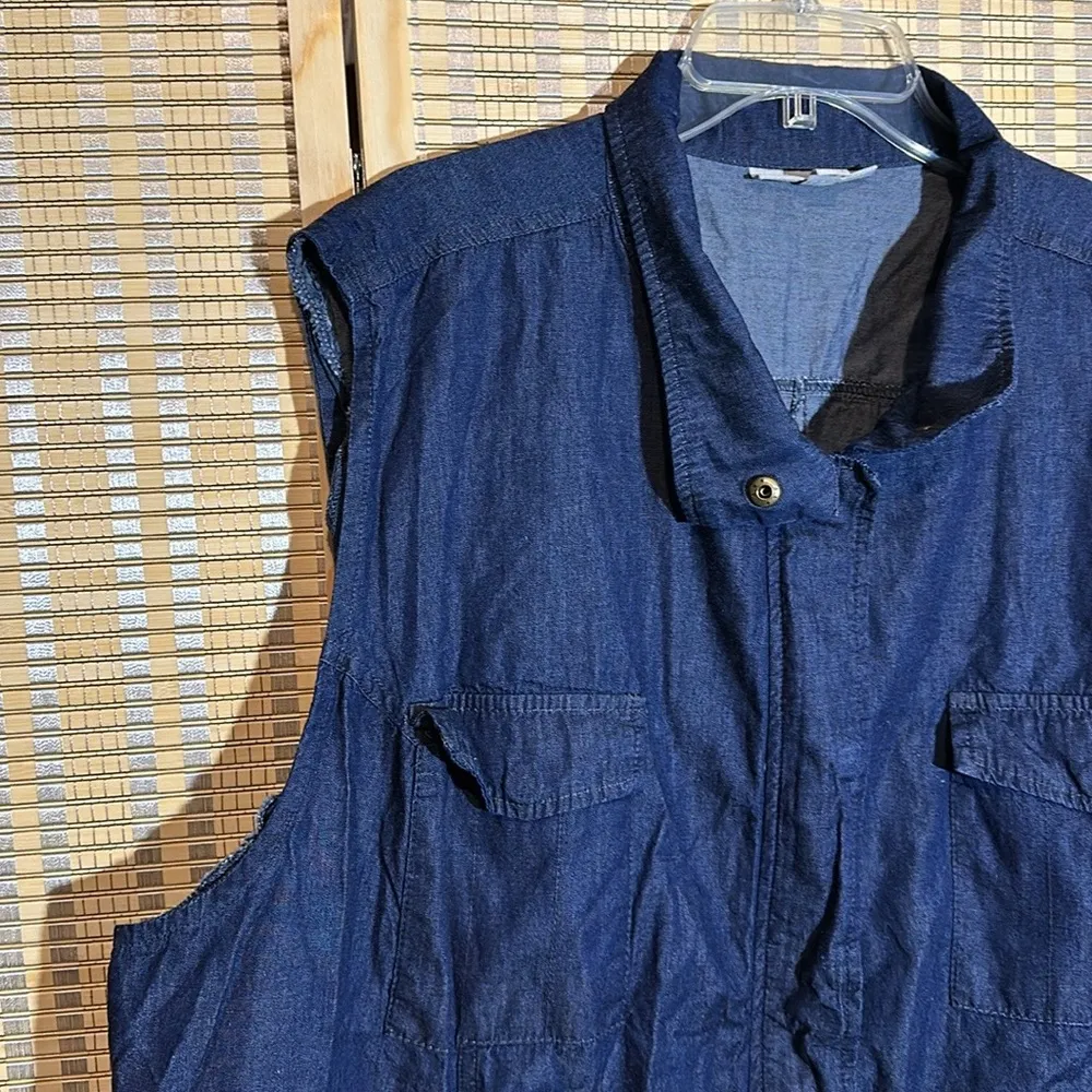 Woman Within Dark Blue Denim Zip and Snap Front Vest or Sleeveless Top 26/28 2X - Image 2
