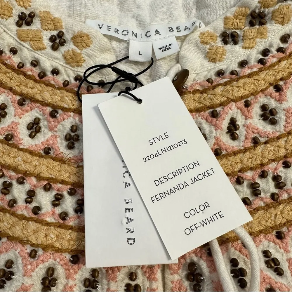 NEW Veronica Beard Fernanda Embroidered Cropped Jacket Off-White - Image 6