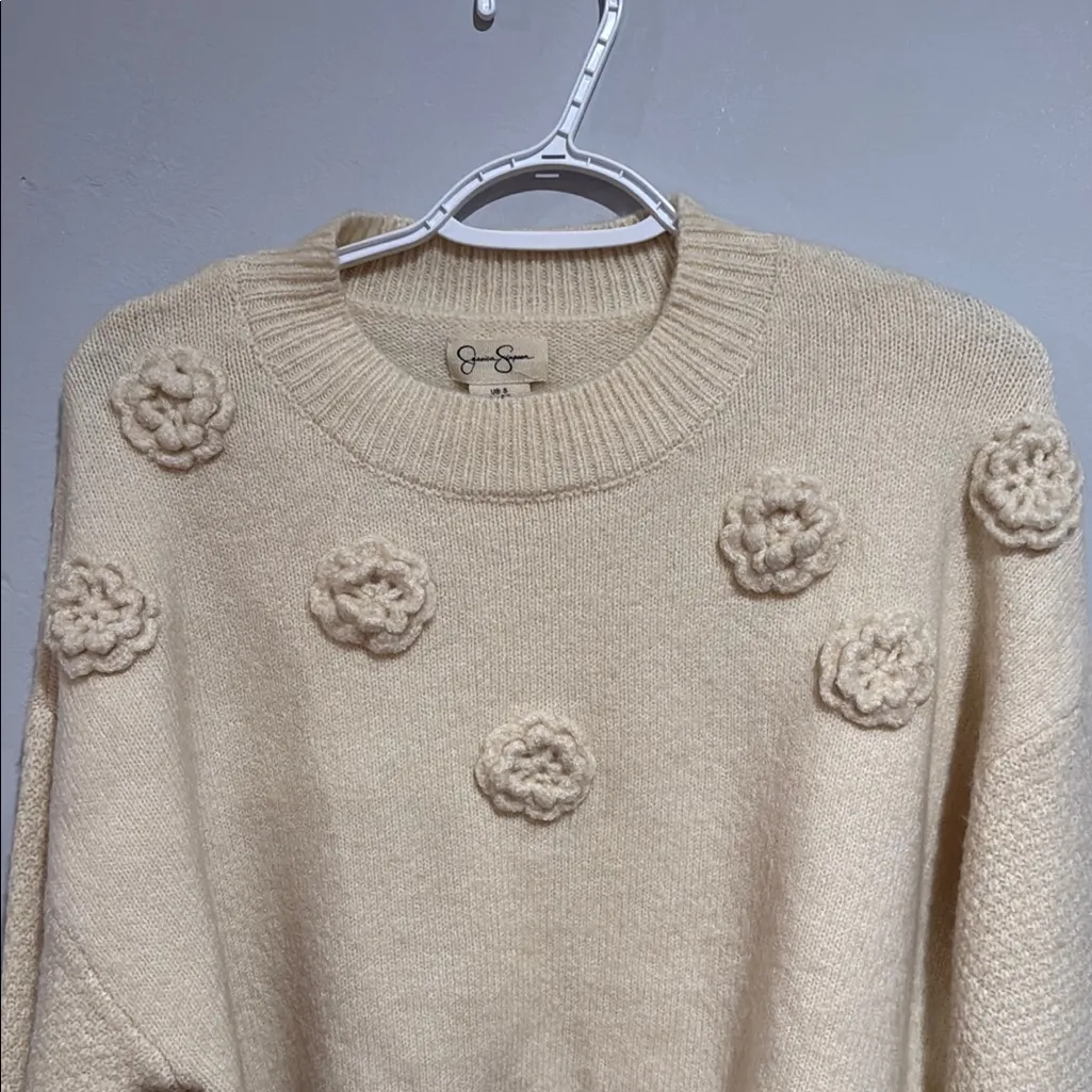 Jessica Simpson Cream Crew Neck Sweater with Ribbed Cuffs - Image 7