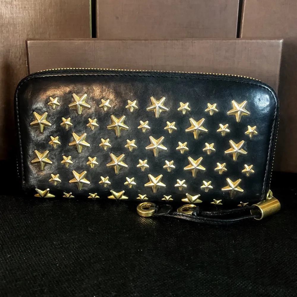 JIMMY CHOO Navy Blue Lambskin and Gold Stars Continental Zip Wallet - Image 3