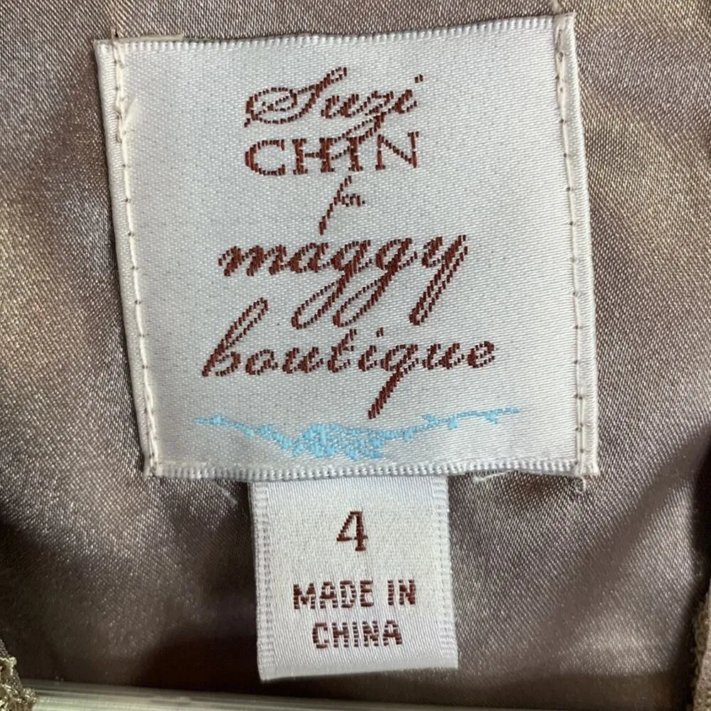 Suzi Chin Maggy Boutique Mocha Cap Sleeve Crochet Lace Overlay Dress W - Image 3