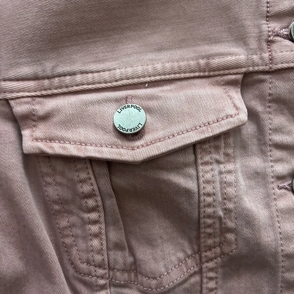 Liverpool Pink Denim Jean Jacket Women Size Small Aster Mauve Frayed - Image 13