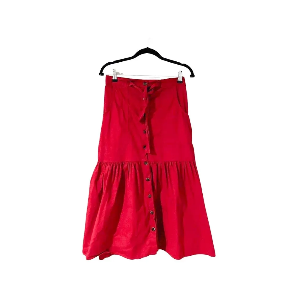 ANTHROPOLOGIE AMADI Aisha 100% Cotton Flounced Midi Skirt Red US 4 - Image 35